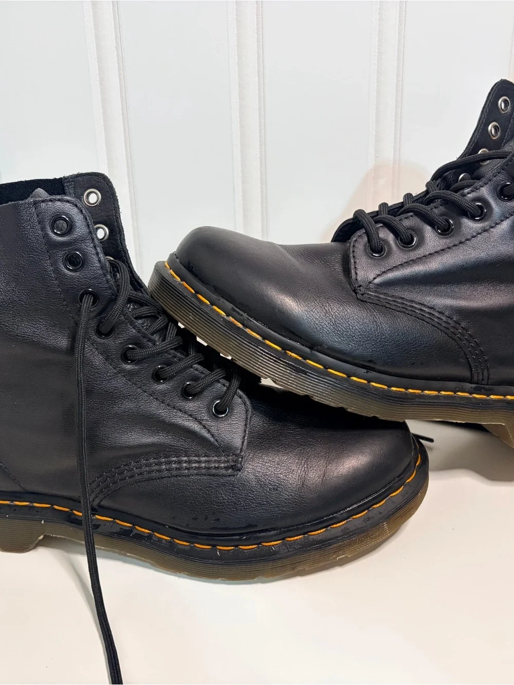 Dr Martens 1460 W Air Wair Black Nappa Leather 8 Eye Lace Up Boots UK8 EU42 US10